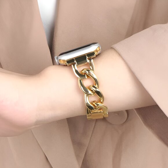 Stylish Metal Adjustable Strap Chain Stainless Band For Apple Watch - Gold - Picture 4 of 6